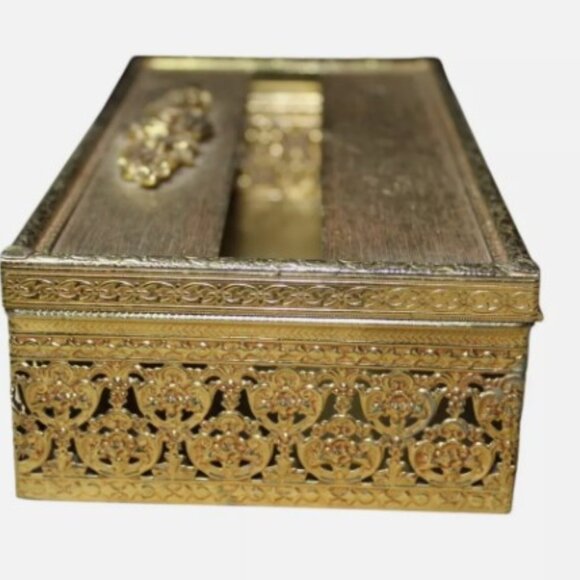 Vintage Gold Filigree Hollywood Regency Ornate Tissue Kleenex Box Holder - Picture 2 of 7